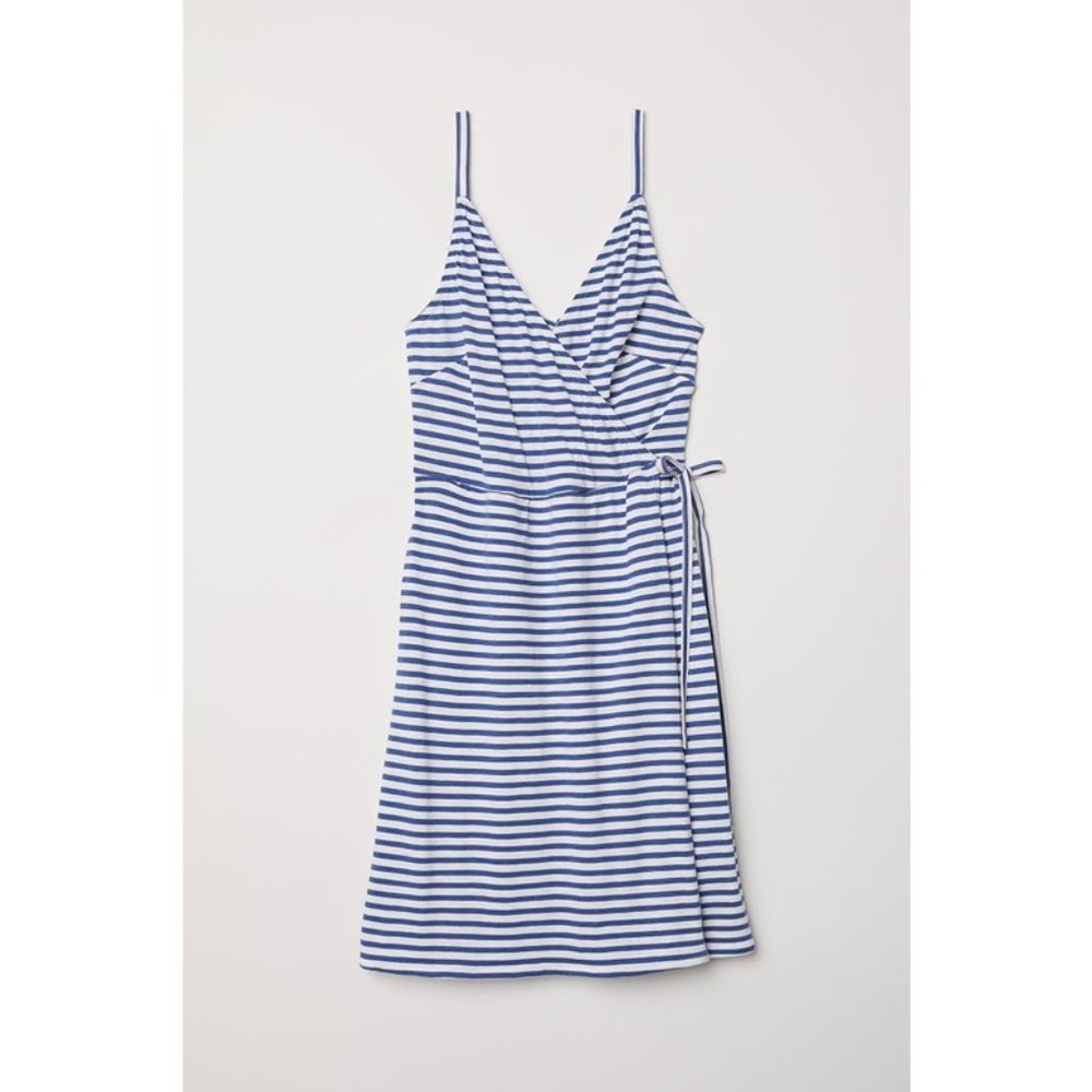 BOGO SALE! H&M Modal-Blend Wrap Dress in Blue and White Stripe, Size L